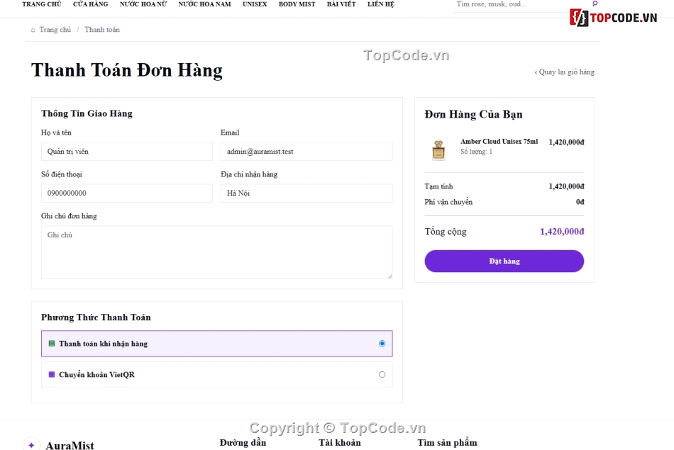 website bán nước hoa,bán website,web bán nước hoa